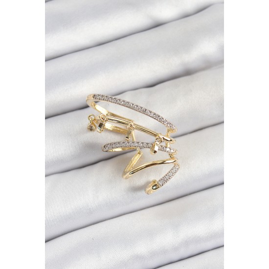 Pirinç Zirkon Taşlı Sıkıştırma Sağ Kıkırdak Gold Renk Kadın Küpe - TJ-BKP10753