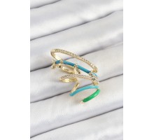 Pirinç Zirkon Taşlı Mavi Yeşil Sıkıştırma Sağ Kıkırdak Gold Renk Kadın Küpe - TJ-BKP10754