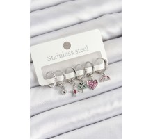 Pirinç Zirkon Taşlı Karpuz Yonca Kalp Pusula Karışık Model Gümüş Renk 6'lı Set Kadın Küpe - TJ-BKP10757