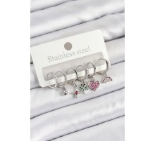 Pirinç Zirkon Taşlı Karpuz Yonca Kalp Pusula Karışık Model Gümüş Renk 6'lı Set Kadın Küpe - TJ-BKP10757