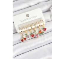 Pirinç Zirkon Taşlı Meyve Temalı Karışık Model Gold Renk 6'lı Set Kadın Küpe - TJ-BKP10762