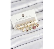 Pirinç Zirkon Taşlı Karpuz Yonca Kalp Pusula Karışık Model Gold Renk 6'lı Set Kadın Küpe - TJ-BKP10760