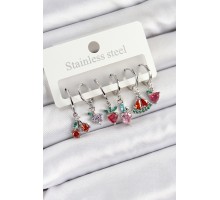 Pirinç Zirkon Taşlı Karpuz Yonca Kalp Pusula Karışık Model Gümüş Renk 6'lı Set Kadın Küpe - TJ-BKP10759