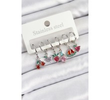 Pirinç Zirkon Taşlı Karpuz Yonca Kalp Pusula Karışık Model Gümüş Renk 6'lı Set Kadın Küpe - TJ-BKP10759