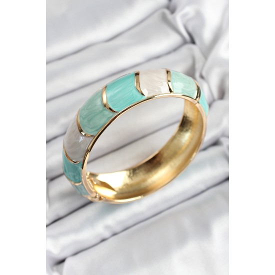 Mineli Pirinç Yeşil Renk Motif Desenli Kadın Kelepçe - TJ-BB7194