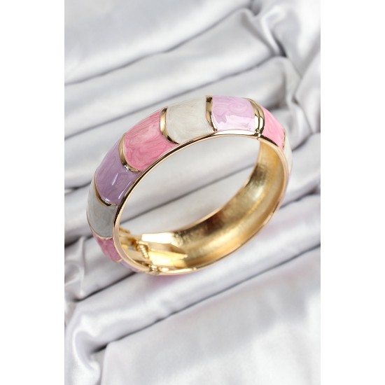 Mineli Pirinç Pembe Mor Beyaz Renk Motif Desenli Kadın Kelepçe - TJ-BB7195