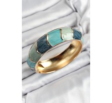 Mineli Pirinç Mavi Su Yeşili Renk Motif Desenli Kadın Kelepçe - TJ-BB7196