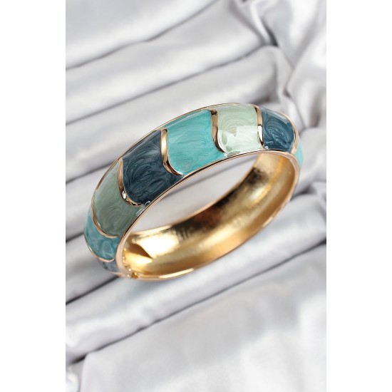 Mineli Pirinç Mavi Su Yeşili Renk Motif Desenli Kadın Kelepçe - TJ-BB7196