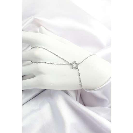 Pirinç Gümüş Renk Zirkon Taşlı Yıldız Model Şahmeran - TJ-SN677