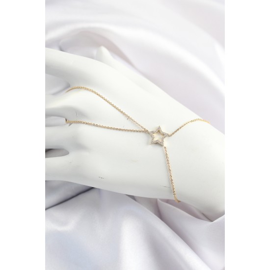 Pirinç Gold Renk Zirkon Taşlı Yıldız Model Şahmeran - TJ-SN678