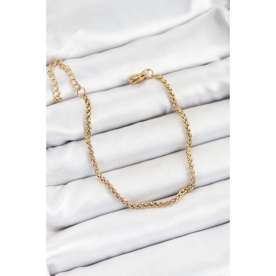 316L Çelik Gold Renk Örgü Burgu Zincir Erkek Bileklik - TJ-EB3729