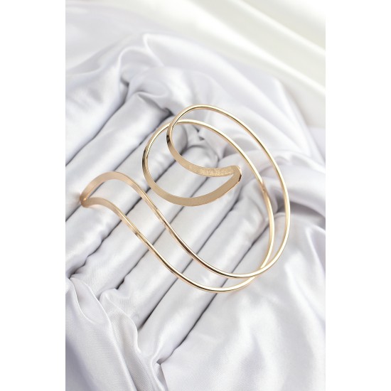 Pirinç Soyut Alev Desenli Gold Renk Kadın Pazu Bileklik - TJ-BB7199