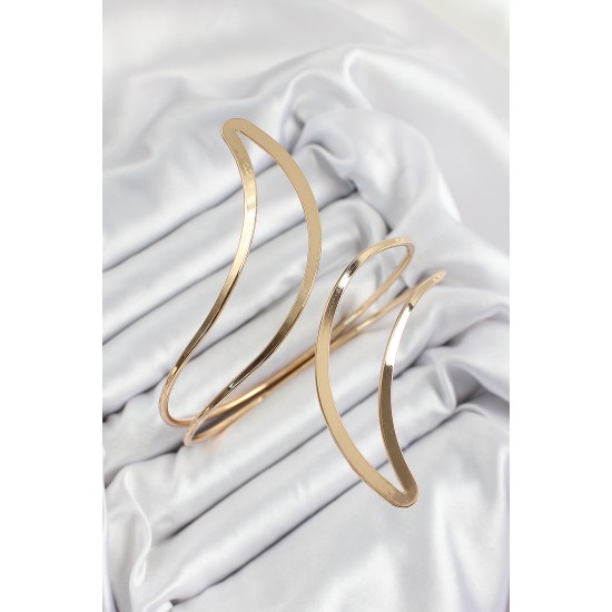 Pirinç Soyut Alev Desenli Gold Renk Kadın Pazu Bileklik - TJ-BB7199