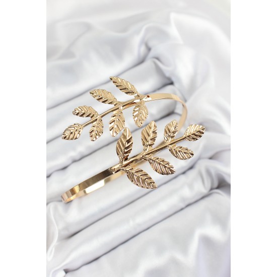 Pirinç Yaprak Model Gold Renk Kadın Pazu Bileklik - TJ-BB7200