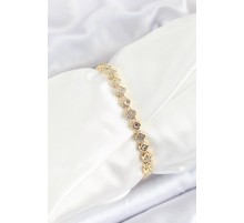 Pirinç Yonca Model Zirkon Taşlı Gold Renk VİP Seri Kadın Bileklik - TJ-BB7201