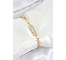 Pirinç  Dikdörtgen Model Zirkon Taşlı Gold Renk VİP Seri Kadın Bileklik - TJ-BB7202