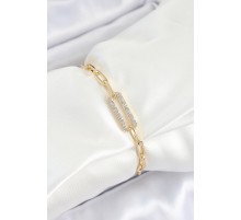 Pirinç  Dikdörtgen Model Zirkon Taşlı Gold Renk VİP Seri Kadın Bileklik - TJ-BB7202