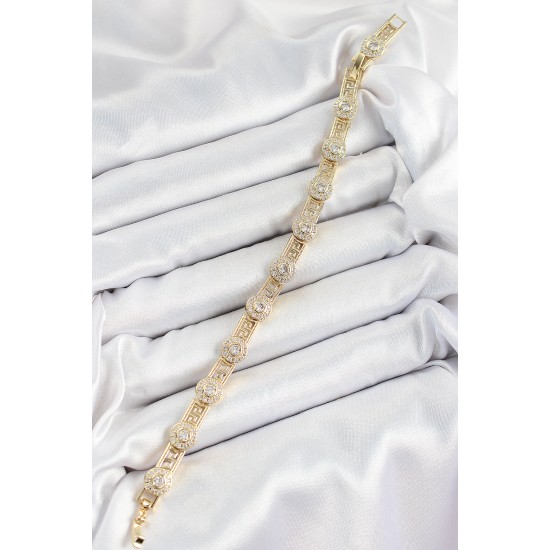 Pirinç Greg Model Zirkon Taşlı Gold Renk VİP Seri Kadın Bileklik - TJ-BB7203