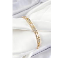 Pirinç Zincir Model Zirkon Taşlı Gold Renk VİP Seri Kadın Bileklik - TJ-BB7204
