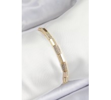 Pirinç Dikdörtgen Model Zirkon Taşlı Gold Renk VİP Seri Kadın Bileklik - TJ-BB7205