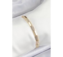 Pirinç Dikdörtgen Model Zirkon Taşlı Gold Renk VİP Seri Kadın Bileklik - TJ-BB7205