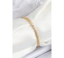 Pirinç Sıralı Çit Model Zirkon Taşlı Gold Renk VİP Seri Kadın Bileklik - TJ-BB7207