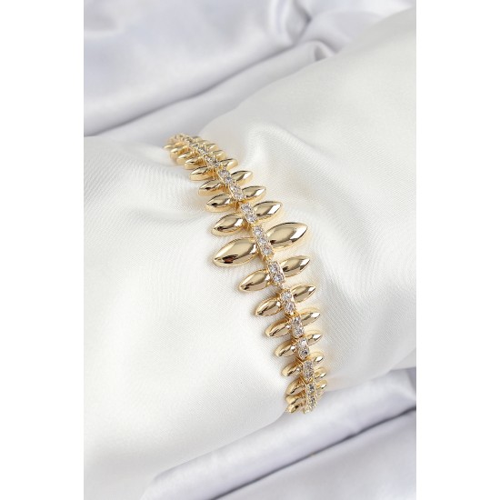 Pirinç Kurşun Model Zirkon Taşlı Gold Renk VİP Seri Kadın Bileklik - TJ-BB7208