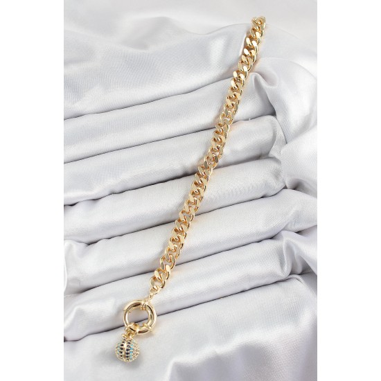 Pirinç Sıralı Ok Model Zirkon Taşlı Gold Renk VİP Seri Kadın Bileklik - TJ-BB7209