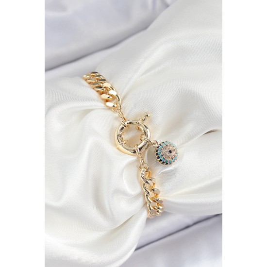 Pirinç Nazar Model Zirkon Taşlı Gold Renk VİP Seri Kadın Bileklik - TJ-BB7210