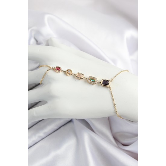 Pirinç  Renkli Zirkon Taşlı Y Model Gold Renk Kadın Şahmeran - TJ-SN679