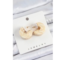 Pirinç Mermer Desenli Vintage Yarım Halka Model Gold Renk Kadın Küpe - TJ-BKP10764