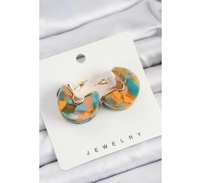 Pirinç Mermer Desenli Vintage Yarım Halka Model Gold Renk Kadın Küpe - TJ-BKP10765