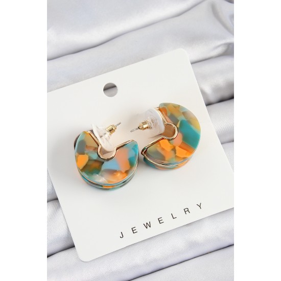 Pirinç Mermer Desenli Vintage Yarım Halka Model Gold Renk Kadın Küpe - TJ-BKP10765