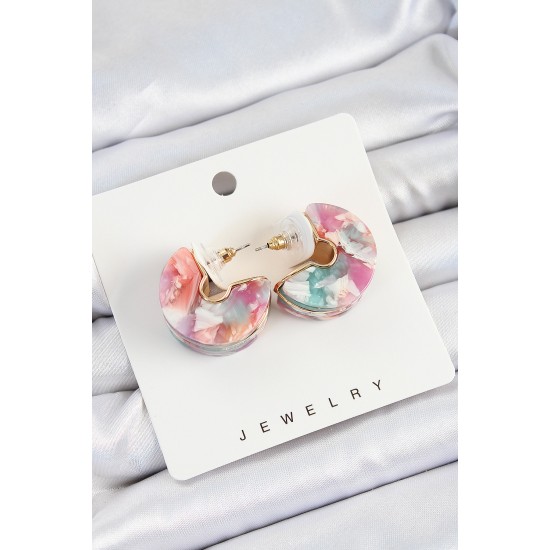 Pirinç Mermer Desenli Vintage Yarım Halka Model Gold Renk Kadın Küpe - TJ-BKP10763