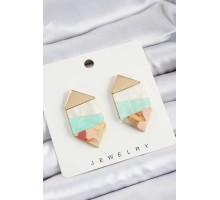 Pirinç Mermer Desenli Vintage Geometrik Model Gold Renk Kadın Küpe - TJ-BKP10766