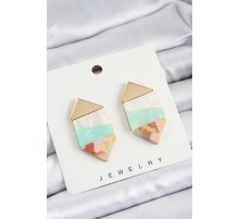 Pirinç Mermer Desenli Vintage Geometrik Model Gold Renk Kadın Küpe - TJ-BKP10766