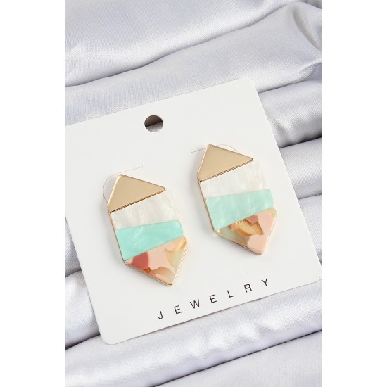 Pirinç Mermer Desenli Vintage Geometrik Model Gold Renk Kadın Küpe - TJ-BKP10766