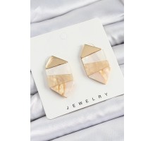 Pirinç Mermer Desenli Vintage Geometrik Model Gold Renk Kadın Küpe - TJ-BKP10767