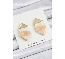 Pirinç Mermer Desenli Vintage Geometrik Model Gold Renk Kadın Küpe - TJ-BKP10767