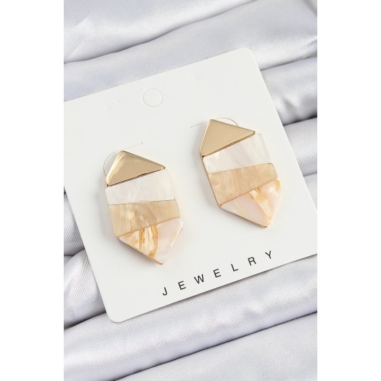 Pirinç Mermer Desenli Vintage Geometrik Model Gold Renk Kadın Küpe - TJ-BKP10767