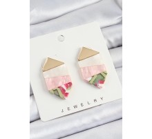 Pirinç Mermer Desenli Vintage Geometrik Model Gold Renk Kadın Küpe - TJ-BKP10768