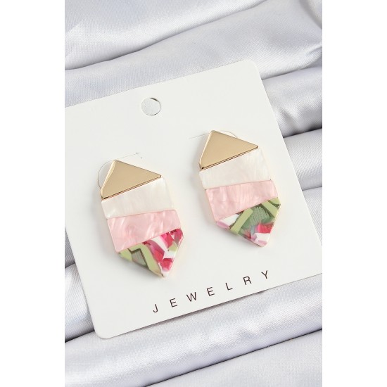 Pirinç Mermer Desenli Vintage Geometrik Model Gold Renk Kadın Küpe - TJ-BKP10768