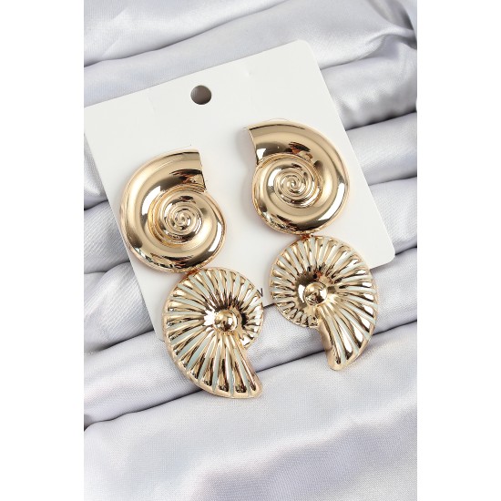 Pirinç Sarmal Sallantılı Deniz Kabuğu Vintage Model Gold Renk Küpe - TJ-BKP10769