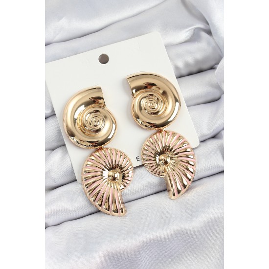 Pirinç Sarmal Sallantılı Deniz Kabuğu Vintage Model Gold Renk Küpe - TJ-BKP10770
