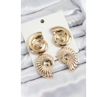 Pirinç Sarmal Sallantılı Deniz Kabuğu Vintage Model Gold Renk Küpe - TJ-BKP10771