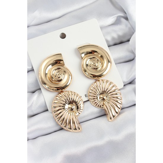 Pirinç Sarmal Sallantılı Deniz Kabuğu Vintage Model Gold Renk Küpe - TJ-BKP10771