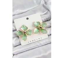 Pirinç Yeşil Çiçek Vintage Model Gold Renk Kadın Küpe - TJ-BKP10773