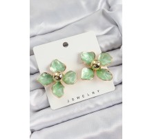 Pirinç Yeşil Çiçek Vintage Model Gold Renk Kadın Küpe - TJ-BKP10773