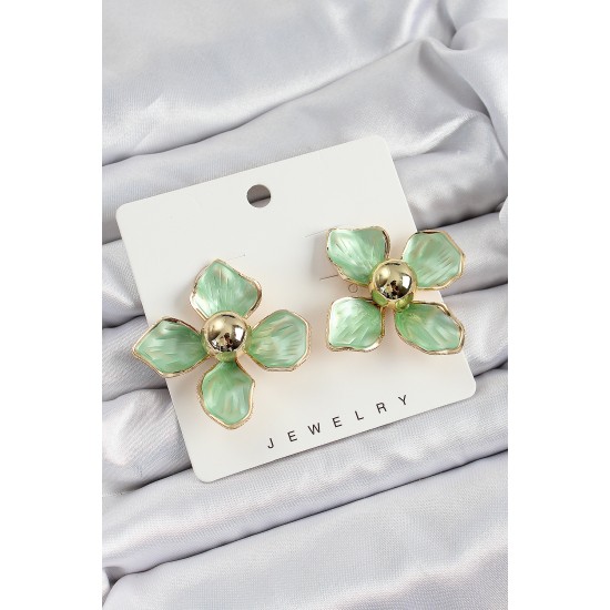 Pirinç Yeşil Çiçek Vintage Model Gold Renk Kadın Küpe - TJ-BKP10773