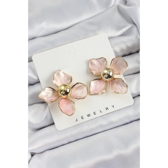 Pirinç Pembe Çiçek Vintage Model Gold Renk Kadın Küpe - TJ-BKP10774
